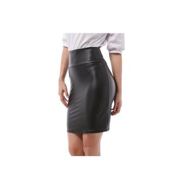 Imagem de Saia lápis de couro ecológico de cintura alta para mulheres pretas