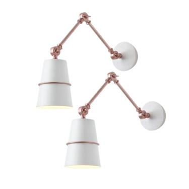 Imagem de Pacote com 2 arandelas de parede com braço articulado, luminária de cabeceira ajustável e flexível, luminária de parede de metal cilíndrico, luminária de decoração vintage dourada E27 para l