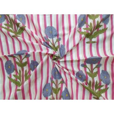 Imagem de Tecido estampado bloco à mão da Yard PRECUT 100% algodão 100% algodão tecido indiano leve para fazer tops de vestidos de verão Tecido indiano para artesanato Home Decore. (Design 126, 1 metro