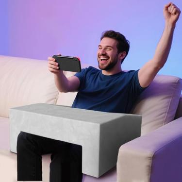 Imagem de Nevsokio Almofada de leitura para adultos, mesa de colo de suporte e travesseiro de jogos para cama, sofá, chão, design simples com descanso de braço ergonômico para leitura, trabalho, jogos, tricô, 4