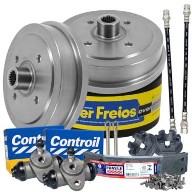 Imagem de Kit Completo Freio Traseiro Compatível com Fusca 1300 1500 1600-1974 a 1996 Karmann Ghia 1972 a 1980 com Tambores + Lonas + Cilindros e Flexíveis