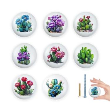 Imagem de Lasyman Puxador de gaveta de armário de flores de cacto de cerâmica de 3,8 cm, 8 peças, maçanetas/puxadores de gaveta de móveis para armário de fazenda