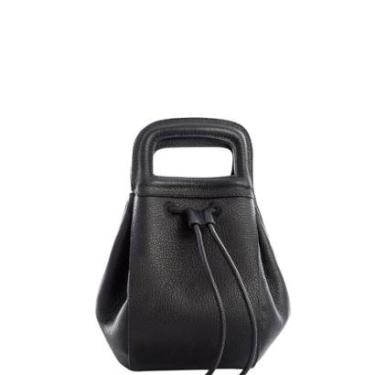 Imagem de Bolsa Bucket Estruturada Leopoldine Preta em Couro Legítimo com Alça Tiracolo-Feminino