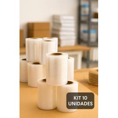 Imagem de Kit 10 Rolo Filme Stretch Manual Transparente 100m Plastico Embalagens