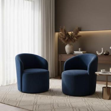 Imagem de Kit 02 Poltronas Curva Orgânica Nature Gaia Veludo Azul Marinho - Mont