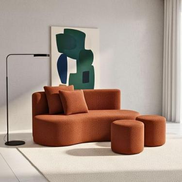 Imagem de Conjunto Sofá Curvo Orgânico + 2Puffs Nature Gaia Boucle Terracota - M