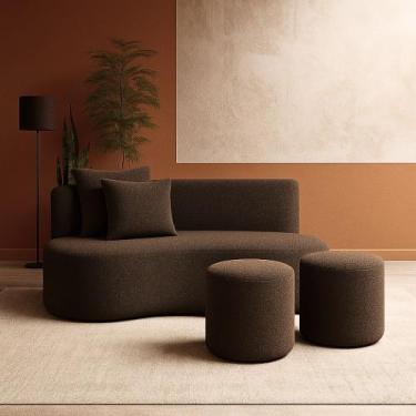Imagem de Conjunto Sofá Curvo Orgânico + 2Puffs Nature Gaia Boucle Marrom - Mont