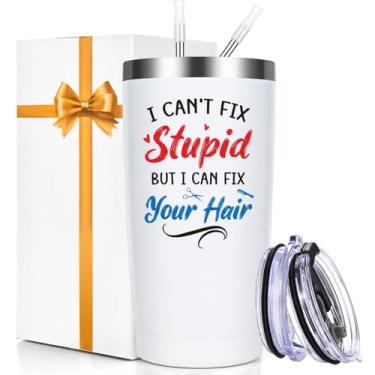 Imagem de Qtencas Presentes de cabeleireiro para mulheres, presentes de cabeleireiro, I Can Fix Your Hair Copo de viagem isolado de 590 ml, presente para cabeleireiras femininas, presente de formatura de