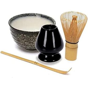 Imagem de QLDFX Tigela Matcha Tigela de salada 4 em 1 tradicional Matcha Conjunto de Presente Matcha Batedor Colher Cerêmica Tigela Matcha Suporte para Batedor Conjuntos de Chá Japonês Tigela Matcha Conjunto de