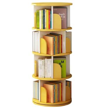 Imagem de Prateleira giratória de 360°. Pode ser usada em espaços apertados. Chassi amplo com capacidade de carga estável. Adequado para sala de estar, quarto, escritório de estudo (amarelo, 46 x 46 x 126 cm)