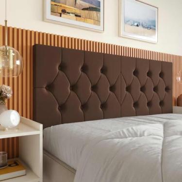 Imagem de Cabeceira Estofada Box Queen Capitonê,160x54cm, Suede, Moderno, com Fixação na Parede (MARROM)