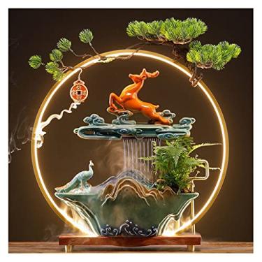 Imagem de XFNVXC Fonte decorativa interna de mesa, fonte de água circulante chinesa para casa, decoração de água corrente da sorte, escritório, sala de estar, decoração de mesa, fonte de jardim ornamental para
