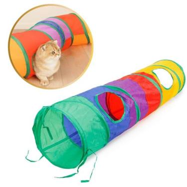 Imagem de Brinquedo Para Gatos Interativo Túnel Multi Entrada Colorido Dobrável 