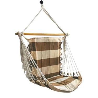 Imagem de Rede Cadeira De Balanço Suspensa Algodão Tecido Reforçado Suporta 120Kg Para Áreas De Lazer Em Casa Balanço Suspenso Combina Com Decoração Diversa(Caramelo/Creme)