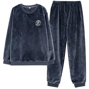 Imagem de ifgswopq Conjunto de pijama masculino de flanela de manga comprida para inverno grosso e quente conjunto de roupa de dormir macio casual para homens (F9020 XX)