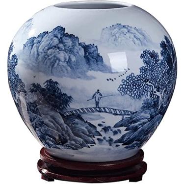 Imagem de Vaso de flores, vaso de cerâmica, 23 cm, grande, azul, branco, porcelana, paisagem chinesa, pintados à mão, vasos de cerâmica áspera, quarto, sala de estar, ornamento, vaso para decoração de mesa
