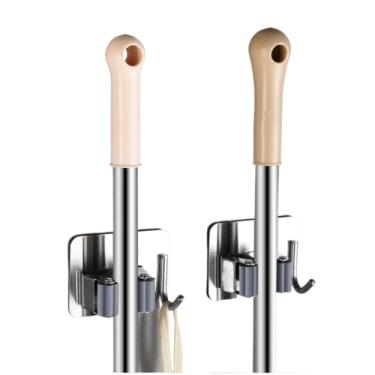 Imagem de Kit Com 4 Suportes De Metal Com Gancho - Para Pendurar Vassoura, Rodo E UtensíLios De Limpeza Na Parede, OrganizaçãO PráTica Para Lavanderia