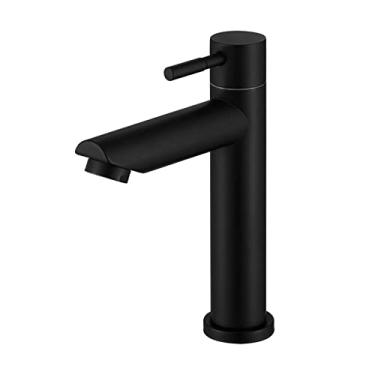 Imagem de Torneira de lavatório preta torneira de banheiro única torneira de pia de bacia de água fria, torneiras de lavatório de tinta de aço inoxidável montadas em deck de furo único Tapware atende a