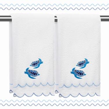 Imagem de RRBXIA 2 peças de toalhas de mão de verão 100% algodão para banheiro toalhas de mão recortadas 40 x 68 cm bordadas decorativas 500 GSM toalha de banho macia absorvente para spa ioga hotel esporte