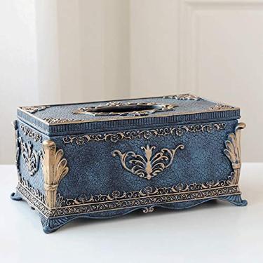 Imagem de Caixa de lenços suporte de papel retangular resina facial, grande recipiente de guardanapos dispensador de papel para bancadas de banheiro, cômoda de quarto/caixas de lenços azul marinho (cor: azul