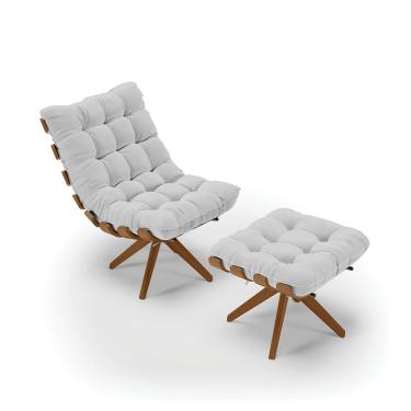 Imagem de Poltrona com Puff Giratório Costela Linho Cinza Base de Madeira MA30 M11 - D'Rossi