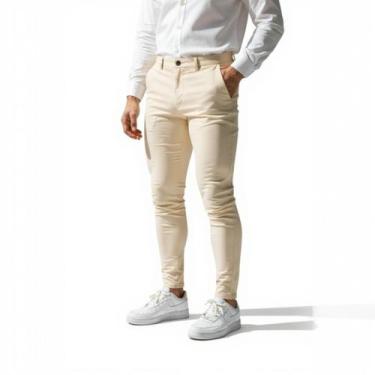 Imagem de Calça Social Skinny Masculina Bengaline com Elastano - Volgue, Bege, M
