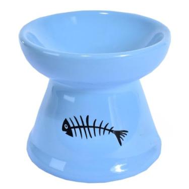Imagem de Tigela De Cerâmica De Luxo Para Animais De Estimação - Comedouro E Bebedouro 2 Em 1, Ideal Para Gatos E Cães, Design Elegante, Segura E Saudável Para O Seu Pet(AZUL M BEBEDOURO COMEDOURO)