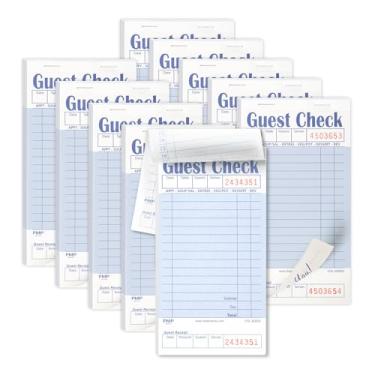 Imagem de [10 blocos, 50 folhas/bloco] Bloco de cheques de convidados de peça única para restaurantes, 1 parte perfurada azul e branco com recibo de convidados inferior para bares, cafés e pedidos de restaurantes