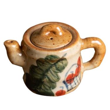 Imagem de Bule de chá em miniatura de porcelana feito à mão, mini bule de chá de cerâmica - 4 x 6 cm, acessórios de cozinha de casa de bonecas, decoração de padrão floral pintado para decoração de escritório em
