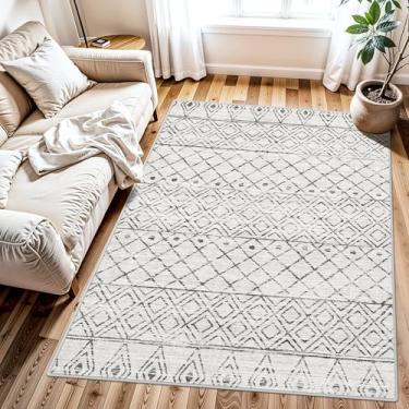 Imagem de BYYVOO Tapete lavável 3x4: tapetes de sala de estar marroquinos antiderrapantes para entrada de quarto e sala de jantar - Tapete macio resistente a manchas fácil de limpar para família com animais de