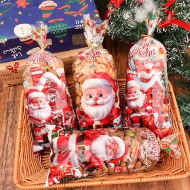 Imagem de 50 unidades de saco de presentes de Natal, sacos de doces de festa de Natal com 50 peças de gravatas douradas, 5 estilos de presentes de presente para lembrancinhas de festa de Natal (estilo 2, 27,5 x