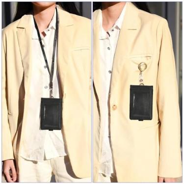 Imagem de 1 cartão de identificação de trabalho preto, suporte, crachá, crachá para pendurar, documento de trabalho, cartão de ônibus, suporte dobrável para material de escritório