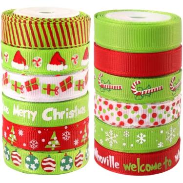 Imagem de DIYDEC 12 rolos de fita de Natal para embrulho de 9,5 cm (3/20.3 cm) 60 metros fita de gorgorão vermelho verde de Natal fitas decorativas de Natal para artesanato faça você mesmo laços de guirlanda