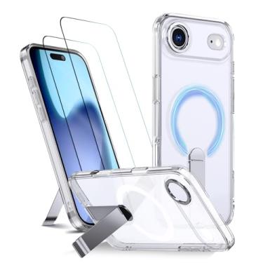 Imagem de Capa para iPhone 17 Air Capinha - Compatível com MagSafe, com protetor de ecrã temperado de 2 peças, estojo ultrafino resistente a choques e quedas com suporte ajustável - Transparente