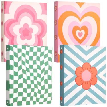 Imagem de ReliThick 4 unidades de fichário retrô com 3 anéis, anel redondo de 2,5 cm com bolsos internos, fichário retrô decorativo, fichário de prancheta, material escolar bacana para escritório escolar