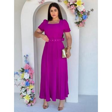 Imagem de Vestido Longo Festa Soltinho Fluido Elegante Decote Quadrado Evangélic