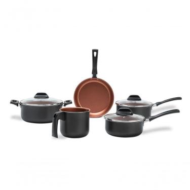 Imagem de Conjunto De Panelas 5 Peças Pro-flon Antiaderente Cinza Range Linha Topázio Brinox Cinza