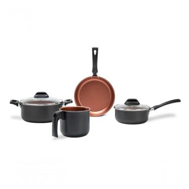 Imagem de Jogo De Panelas Brinox Topázio Antiaderente Pró-flon 4 Peças Cinza Range Cinza