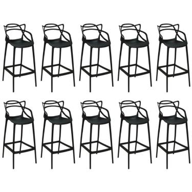 Imagem de Kit 10 Banquetas Allegra Com Encosto Design Cozinha/bancada - Preto