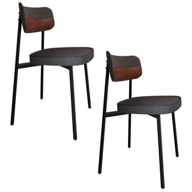 Imagem de Cadeira De Jantar Estofada Kit 2 Ella M25 Linho Grafite/whisky - Mpozenato