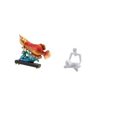 Imagem de Fenteer Escultura de Peixe Arowana Da Prosperidade, Figura Abstrata em Resina, Ornamento de Mesa para Entrada, Sala de Estar, Decoração de Casa, Artesanato Cr