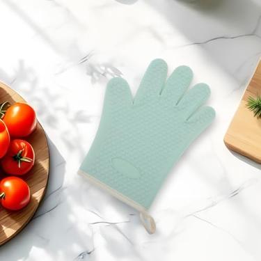 Imagem de Generic 1 peça de luvas de forno com borda desossada luva de forno de 5 dedos lavar apenas à mão agulha de silicone algodão verde 27,5 x 20,5 cm