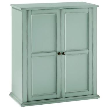 Imagem de Crosley Furniture Holbrook Despensa tradicional empilhável de cozinha, armário de destaque, armazenamento de banheiro, azul de espuma do mar envelhecida
