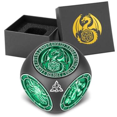 Imagem de DND Fingertip Spinner Dice, Metal Dice Set with 3D Pattern, Polyhedral Rotating Game Dice, for DND Gifts with Dragon Logo Gift Box, Role Playing Board Game Accessories, Black & Green