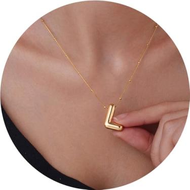 Imagem de Colar com pingente de letra inicial 3D, aço inoxidável, pingente de alfabeto personalizado para uso diário e, F, Aço inoxidável, Sem Pedra Preciosa