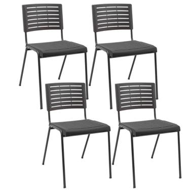 Imagem de Kit 04 Cadeiras Empilhável Fixa Escritório Multiuso Base Preta Kimi P03 Preto - Lyam Decor