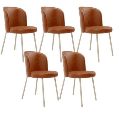 Imagem de Kit 5 Cadeiras Sala De Jantar Estofada Gavi Arena L02 Couríssimo Camel Lyam Decor