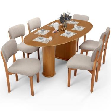 Imagem de Mesa Para Sala De Jantar Ourense Com 06 Cadeiras Sala De Jantar Dara L02 Bouclê Creme - Lyam Decor