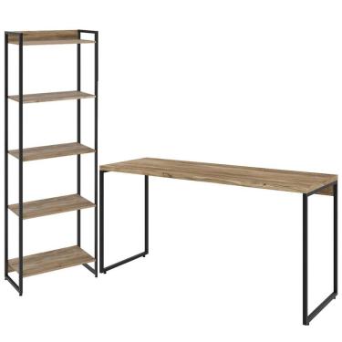 Imagem de Kit Escritório Estante 5 Prateleiras Mesa 150Cm Carvalho
