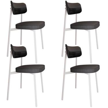 Imagem de Kit 04 Cadeiras Estofada Para Sala De Jantar Astrid Branco C01 Linho Preto Courino Preto - Lyam Decor